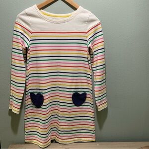 Mini Boden // Fun Pocket Dress - Rainbow Stripes with Heart Pockets - Size 11-12